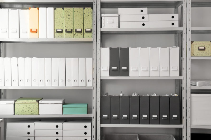 Office Organization Tip: Have designated areas for office items and supplies as shown by these shelves.