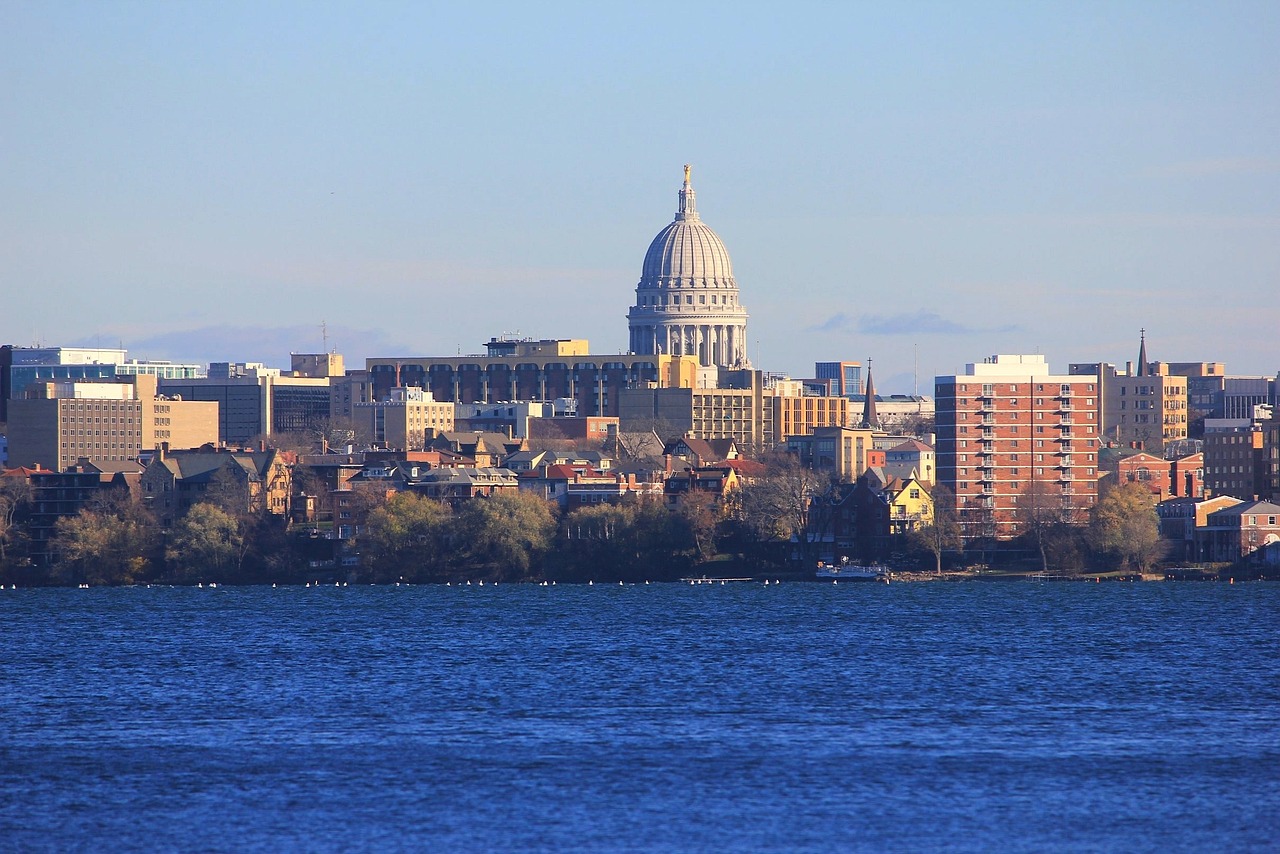 View of the Capitol Building in Madison Wisconsin from Lake Mendota